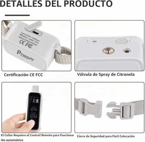 Vista 7 de Collar de perro de citronela con control remoto, más seguro 3 modos