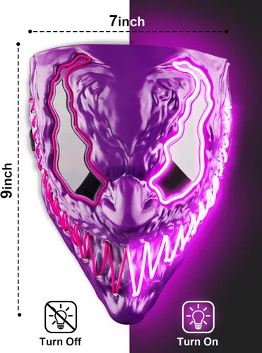 Vista 2 de Doviden Máscara de Halloween con luz LED para fiesta de disfraces de Purga, niños y adultos, máscara de neón brillante aterradora con ojos oscuros