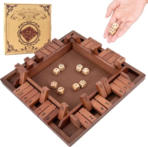 Vista 9 de Shut The Box Juego de madera para 4 jugadores, juego de mesa clásico para niños y adultos, juguete educativo de aprendizaje de matemáticas, juego