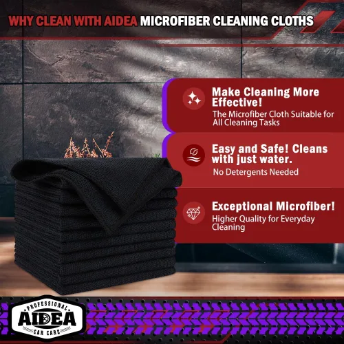 Vista 2 de AIDEA - Paño de limpieza de microfibra, 10 unidades, toallas de microfibra negras, 12 x 12 pulgadas Microfiber Towels for Cars, Wash Cloths, Lint