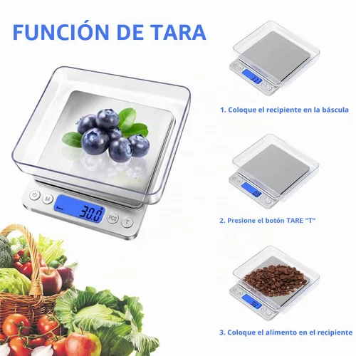 Vista 6 de Báscula de alimentos, báscula de cocina recargable con bandejas de 105.82 oz/0.00 oz, mini báscula con función de tara, báscula digital de gramos