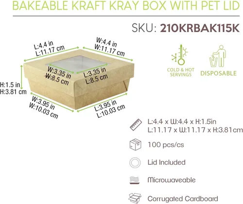 Vista 3 de PACKNWOOD 210KRBAK115K - Caja de papel kraft para hornear con tapa de PET, cajas de panadería, cajas de golosinas, cajas de macarrones, cajas