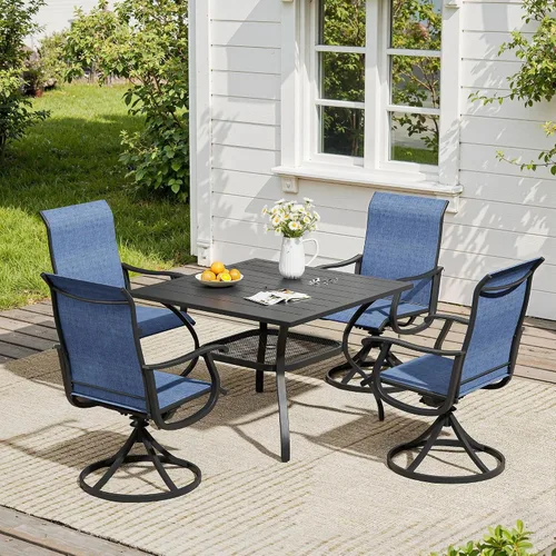 Vista 11 de VICLLAX Muebles pequeños de exterior de 3 piezas, 2 sillas giratorias de patio y mesa redonda pequeña para 2, sillas de carbón oscuro y negro