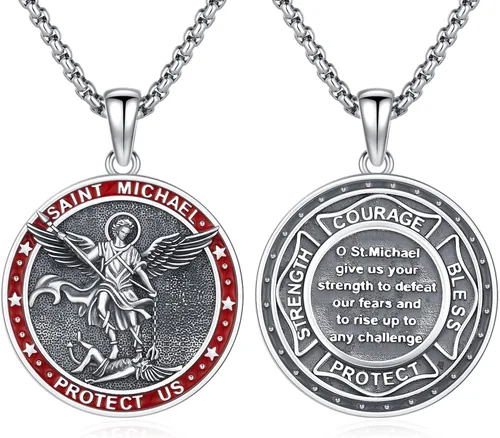 Vista 85 de Collar de amuleto de medalla de San Patrono de plata/oro de 14 39A-St Peregrino-Plata