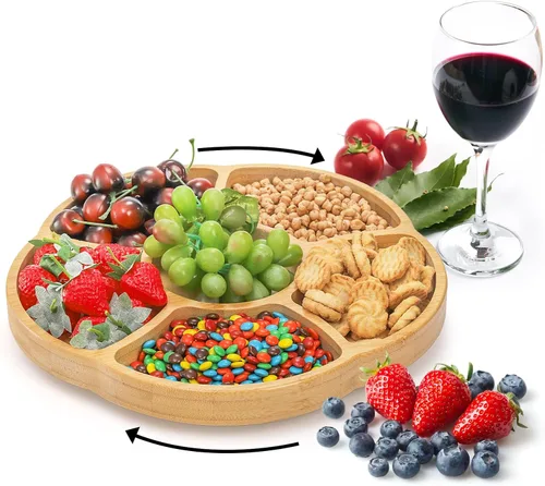 Vista 5 de Cididu Lazy Susan - Bandeja de servir de 12 pulgadas, bandeja de comida de bambú, platos divididos para aperitivos, bandeja giratoria de 360°