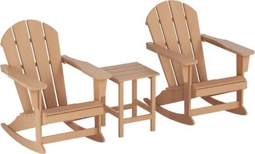 Vista 14 de Malibu - Sillas mecedoras Adirondack para patio al aire libre con juego de mesa auxiliar, gris