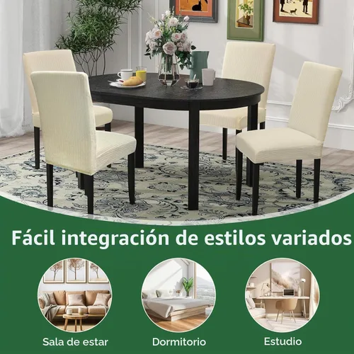 Vista 8 de Sufdari Juego de 4 fundas para sillas de comedor, color beige, antideslizantes, de elastano, elásticas, para comedor, hotel (Grande)
