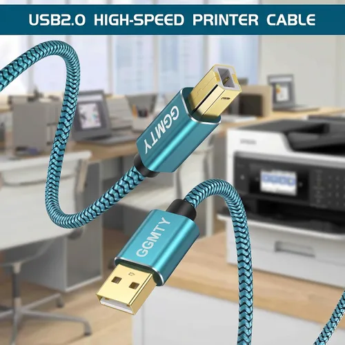 Vista 4 de Cable de impresora USB de 6 pies, cable escáner USB 2.0 tipo A macho a B macho, de alta velocidad, compatible con HP, Canon, Dell, Epson, Xerox y más