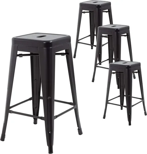 Vista 10 de FDW Taburetes de bar de metal, altura de mostrador, sillas de bar industriales, taburete de patio, taburete apilable sin espalda, taburetes de negro