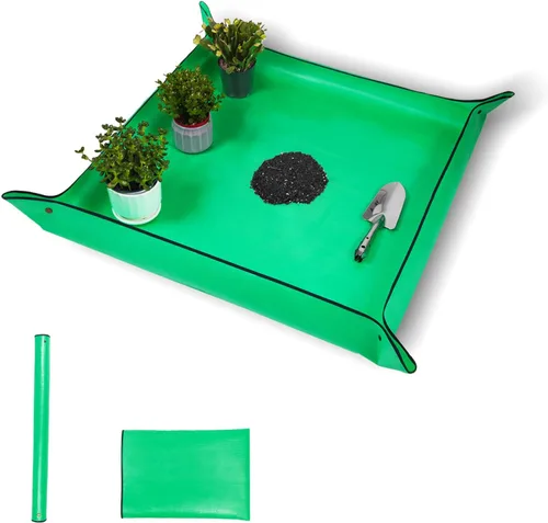 Vista 11 de Tapete de trasplante de plantas de 26.8 x 26.8 pulgadas, impermeable, tapete de trasplante para suculentas, tapete portátil de riego de jardinería