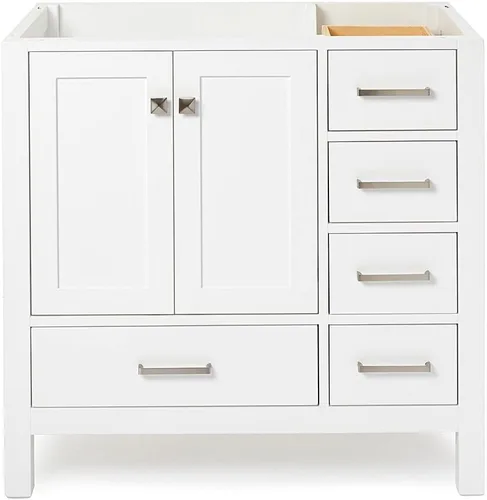 Vista 23 de ARIEL Cambridge Mueble base de tocador de baño de 36 pulgadas, madera maciza, 2 puertas de cierre suave, 5 cajones de cola de milano, roble marrón