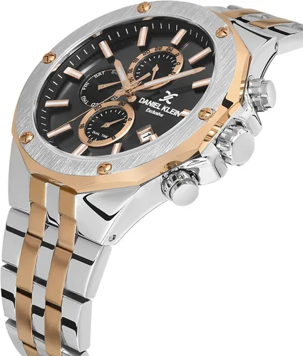Vista 4 de Reloj analógico para hombre de 1.772 in, correa de acero inoxidable, multifunción, doble hora 12H24H, díafecha