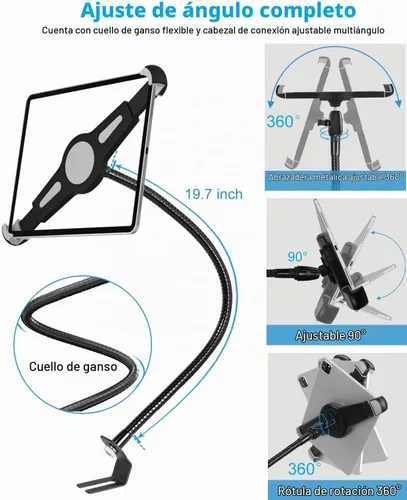 Vista 4 de Soporte para tablet grande con cuello de cisne para automóvil o camión, soporte para tablet de brazo largo resistente para automóvil, perno de piso
