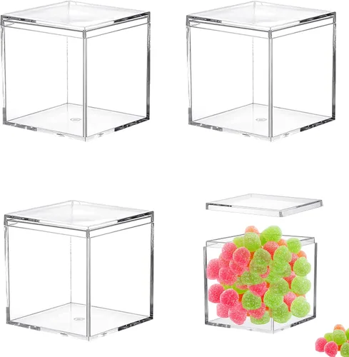 Vista 12 de KissYou Caja Pequeña de Acrílico con Tapa Cajas de Caramelo Transparentes para Exhibición Decoración de Fiesta Cubo Cuadrado de Plástico