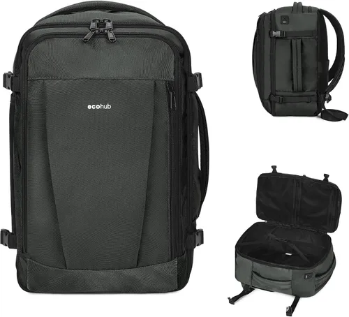 Vista 18 de ECOHUB United Airlines - Mochila de viaje pequeña de 17 pulgadas, bolsa de artículos personales de 16.7 x 10 x 8 pulgadas con 13 bolsillos con Negro
