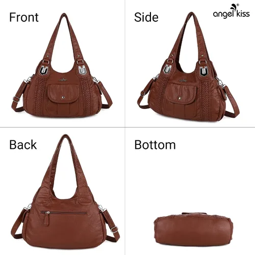 Vista 3 de Angelkiss - Bolsos y bolsos de mano para mujer, de cuero vegano lavado, bolso cruzado estilo hobo