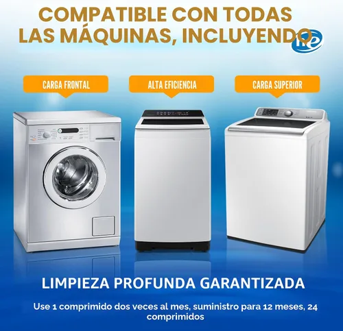 Vista 3 de Tabletas Limpiadoras para Lavadora Paquete de 24 Descalcificador Potente - Limpieza Profunda para Lavadoras HE de Carga Frontal y Superior Seguro