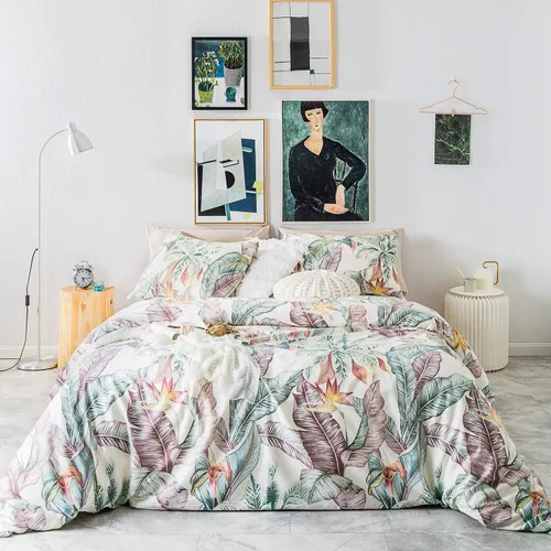 Vista 9 de SUSYBAO Funda de Edredón de Plantas Coloridas Queen 100% Algodón Egipcio Juego con Patrón Acuático 3 Piezas 1 Funda de Edredón Botánica de Hojas