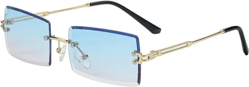 Vista 12 de Lentes de sol rectangulares sin montura para mujeres y hombres, a la moda A1 Marrón degradado