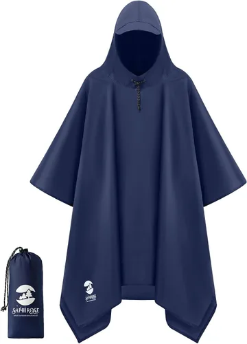 Vista 23 de SaphiRose Poncho de lluvia con capucha, impermeable, para hombres, mujeres y adultos Algas Azul 1 Pack