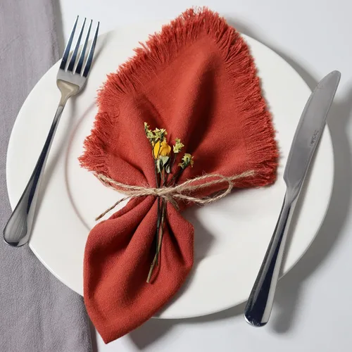 Vista 9 de Servilletas de tela hechas a mano con flecos, juego de 12 servilletas de lino de algodón de 18 x 18 pulgadas, servilletas cuadradas rústicas
