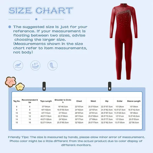 Vista 5 de Enterizo de manga larga con diamantes de imitación para niñas y niñas, overol de leotardo para ballet y gimnasia