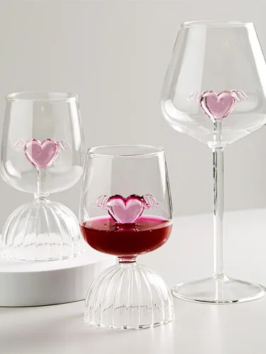 Vista 7 de Pink Love - Copa de vino tinto de cristal, copas de vino románticas en forma de corazón, copa de vino de vidrio creativa, copa de copa de champán #1