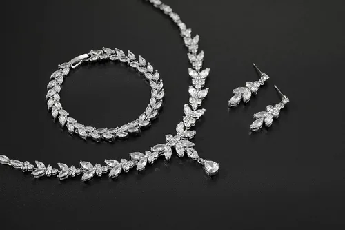 Vista 3 de Wedding Jewelry Set for Bride Bridal Jewelry Set for Wedding Cubic Zirconia Necklace Earrings Bracelet Sets for Bride Silver Jewelry Set for Women