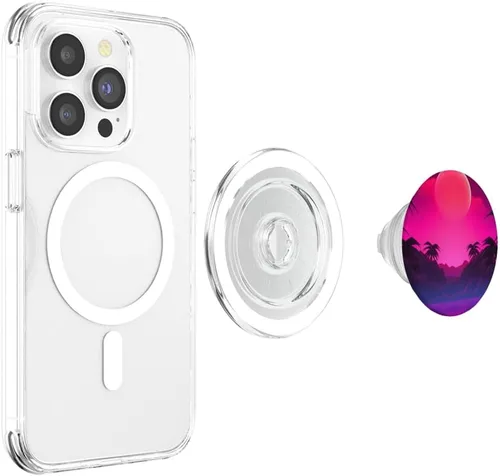 Vista 4 de Retrowave Sunset 80s Vaporwave Synthwave PopSockets MagSafe PopGrip for iPhone