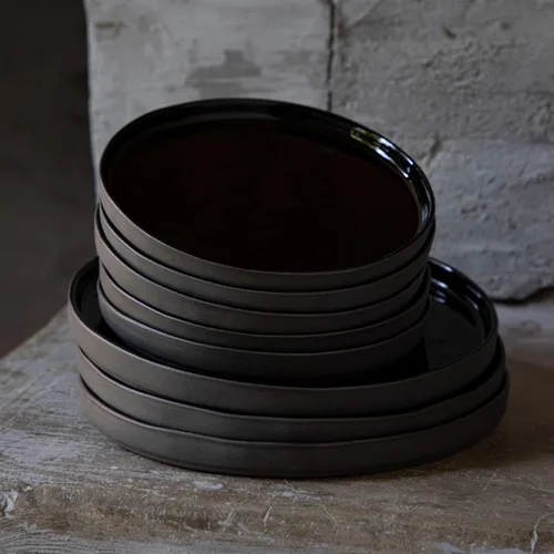 Vista 5 de Costa Nova Plato de pan de cerámica de 6 pulgadas, colección Lagoa Eco Gres, negro, apto para microondas y lavavajillas, acristalamiento seguro