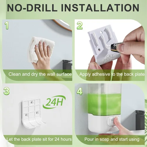 Vista 4 de Dispensador manual de jabón de manos para montaje en pared: dispensador de jabón líquido de 33.8 oz para contenedores de gel de cocina - Baño