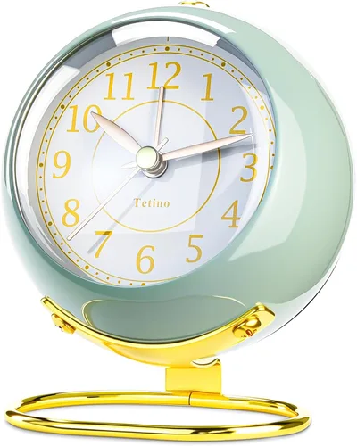 Vista 15 de Tetino Relojes despertadores analógicos, retroiluminación retro, bonito diseño simple, pequeño reloj de escritorio con luz nocturna, silencioso sin