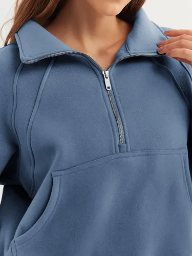 Vista 5 de WYNNQUE Womens Half Zip Cropped Pullover Sweatshirts Fleece Quarter Zipper Hoodies Winter Clothes Sweaters Thumb Hole