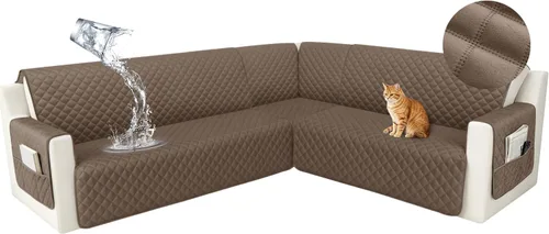 Vista 29 de HDCAXKJ Funda seccional de esquina impermeable para sofá de terciopelo en forma de L, fundas para sofá para mascotas, perros, suaves, resistentes