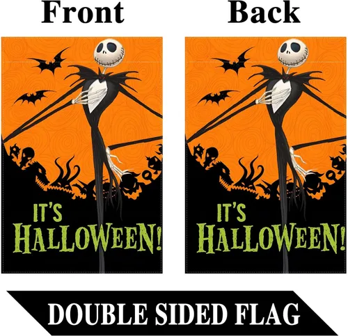 Vista 2 de Sunwer Bandera de jardín de Halloween para decoración de fiesta al aire libre, patio delantero, suministro de decoración de patio, 12.5 x 18 pulgadas