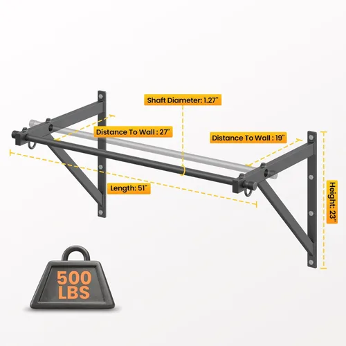 Vista 2 de Jusgym Wall Mounted Pull Up Bar, 51"/45" Chin Up Bar with 500LBS Capacity, Strength Training Pull-Up Bars Joist Mounted Reinforced Thick Metal