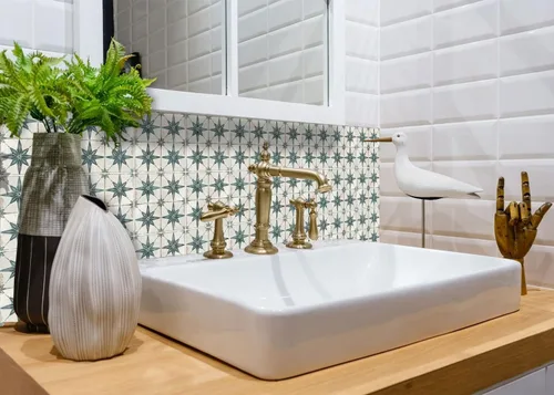 Vista 9 de Azulejos Autoadhesivos para Piso Vintage DIY Papel Tapiz Autoadhesivo Pegatinas de Azulejos (4X4, Turquesa Plata)