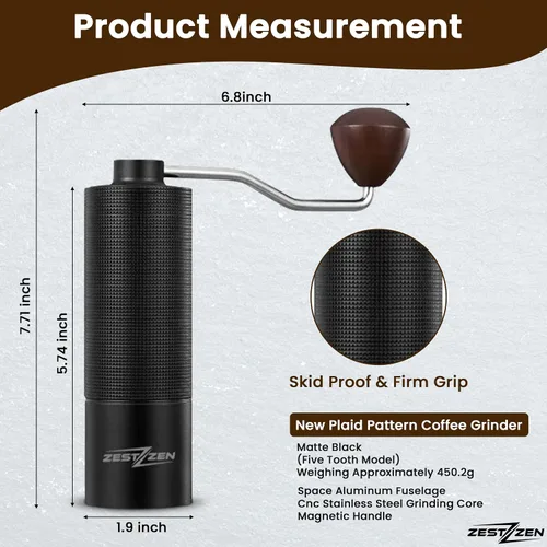 Vista 5 de Molinillo de café manual con rebaba cónica de precisión, molinillo de café manual ajustable con rodamientos dobles, molinillo de café portátil