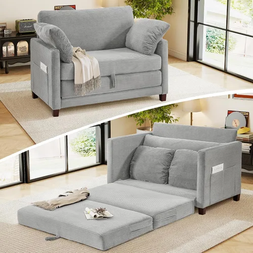 Vista 13 de Sofá cama loveseat de 51 pulgadas, sofá cama convertible de chenilla para espacios pequeños, sofá cama plegable con asiento profundo, 2 almohadas