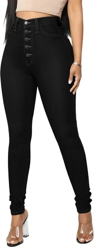 Vista 2 de KUNMI Jeans colombianos elásticos de cintura alta para mujer, ajustados, curvados, levanta glúteos