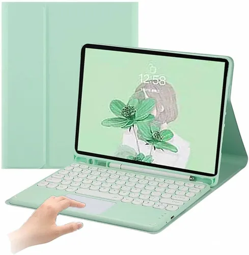 Vista 21 de Funda de teclado para iPad Mini - Funda de piel delgada con teclado desmontable Touchpad, soporte para lápices, color verde menta