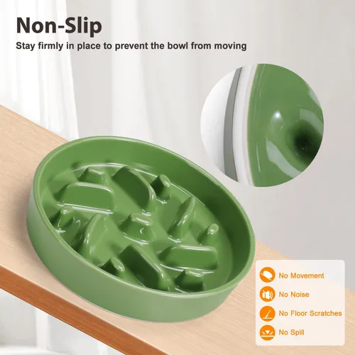 Vista 4 de Cuenco de cerámica para perros de alimentación lenta, 2 tazas de plato de Laberinto - Verde