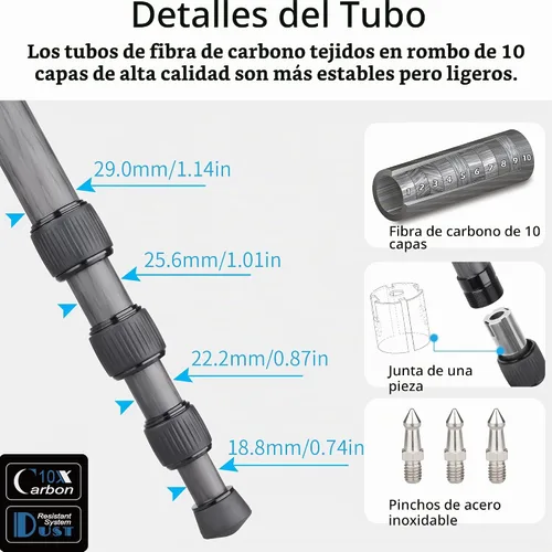 Vista 2 de Trípode de Fibra de Carbono - INNOREL RT75C Sin Cabeza de Bola Trípode Super Profesional Monopié Resistente Trípode Compacto Soporte de Stand
