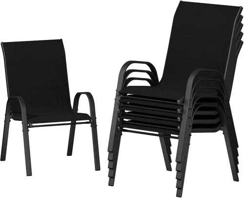 Vista 18 de UDPATIO Juego de 4 sillas de patio, sillas de comedor apilables para exteriores con respaldo alto, silla de tela de textileno transpirable para Negro