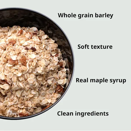 Vista 3 de Burl Barley Granola, Jarabe de arce y nueces, 1 libra, granola de grano entero, grano de cebada enrollada, granola de nuez de arce endulzada