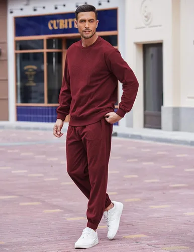 Vista 3 de COOFANDY Conjunto deportivo de 2 piezas para hombre, sudadera de manga larga, sin botones, para deportes, casual, fitness, trotar