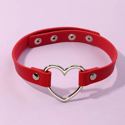 Vista 2 de Hiphop Street Dance Hollow Peach Love - Anillo de metal con corazón de doble color, costuras a juego, collar gótico para mujeres y niñas, joyería