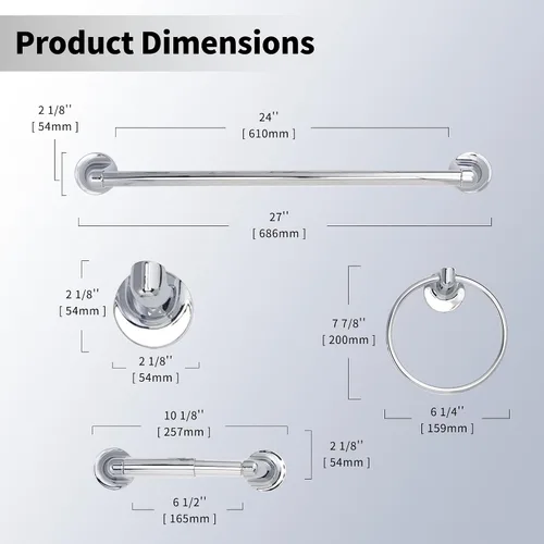 Vista 3 de Formosa Design Hardware - Juego de accesorios de baño (cromo pulido)