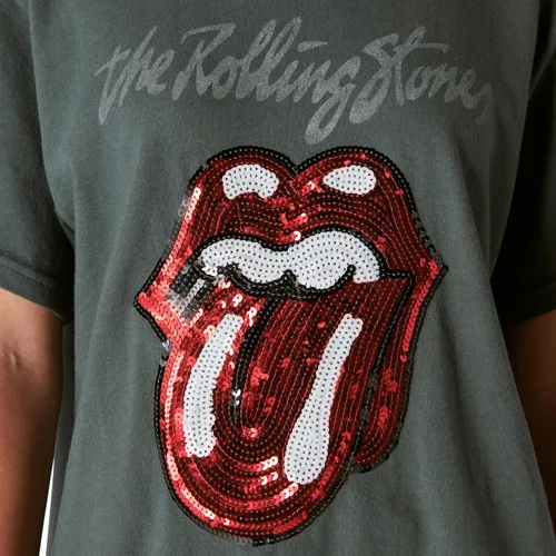 Vista 3 de Lucky Brand Camiseta estilo novio con lentejuelas Rolling Stones para mujer