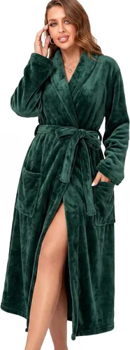 Vista 7 de RONGTAI - Bata de baño de felpa para mujer, batas largas y cálidas de felpa para damas, bata de noche de felpa, ropa para dormir Negro